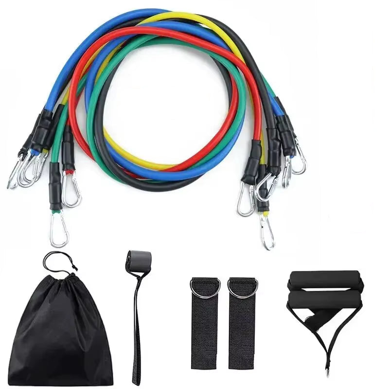 11Pcs TPE Resistance Band Set Fitness Band Pull Rope Elastic Training Band with Door Anchor Handles Carry Bag Legs Ankle Straps