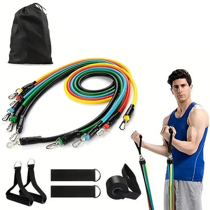 11Pcs TPE Resistance Band Set Fitness Band Pull Rope Elastic Training Band with Door Anchor Handles Carry Bag Legs Ankle Straps